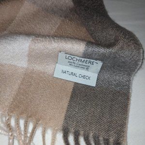 Lochmere 100% Cashmere Brown Beige Scarf Fringed
